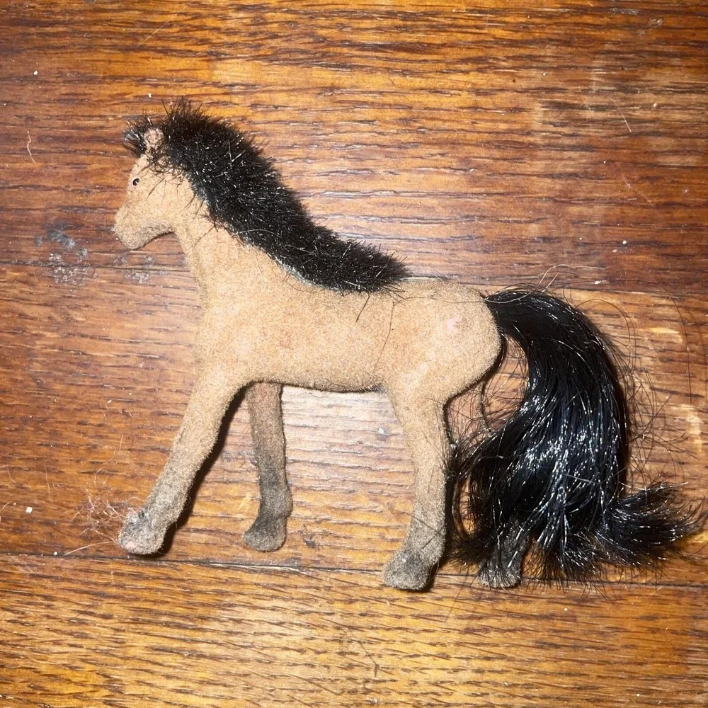 Vintage Lot 7 Toy Velvet Flocked Coated Horses‎ Ponies Figures 3